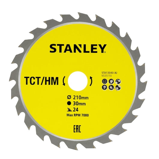 Hoja de sierra circular Stanley (STA13040-XJ) de 210 x 30 mm, 24 dientes, corte longitudinal TCT