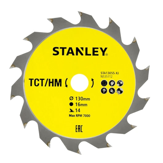 Hoja de sierra circular de corte rápido Stanley (STA13055-XJ) de 130 x 16 mm y 14 dientes