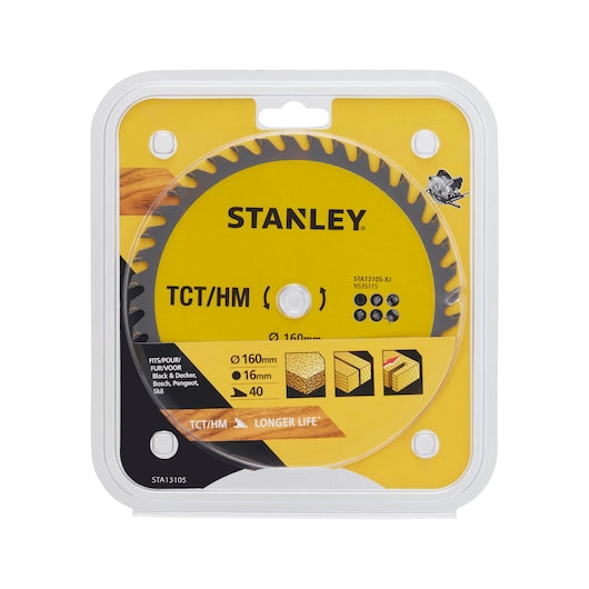 Hoja de sierra circular Stanley (STA13105-XJ) de corte transversal fino TCT de 160 x 16 mm y 40 dientes