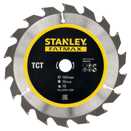 Hoja de sierra circular Stanley (STA15315-XJ) FATMAX® de 160 x 16 mm y 18 dientes para corte rápido