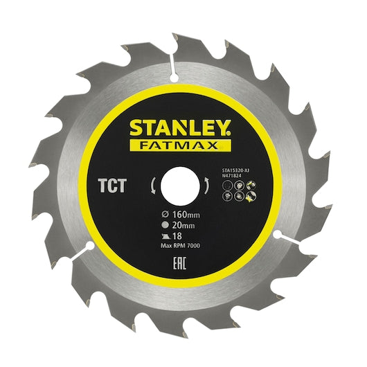 Hoja de sierra circular Stanley (STA15320-XJ) FATMAX® de 160 x 20 mm y 18 dientes para corte rápido