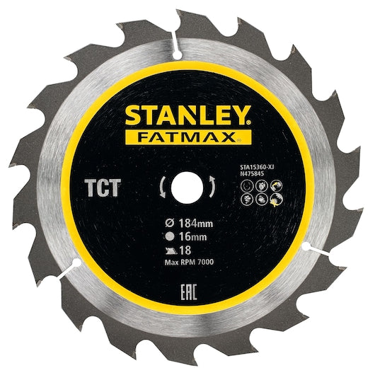 Hoja de sierra circular Stanley (STA15360-XJ) FATMAX® de 184 x 16 mm, 18 dientes, corte rápido TCT