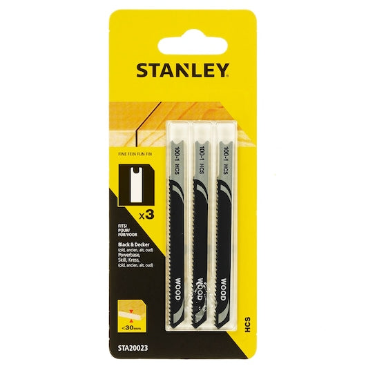 Lâminas de serra tico-tico Stanley (STA20023-XJ) para corte de madeira em geral, 91,5 mm, encaixe em U x 3