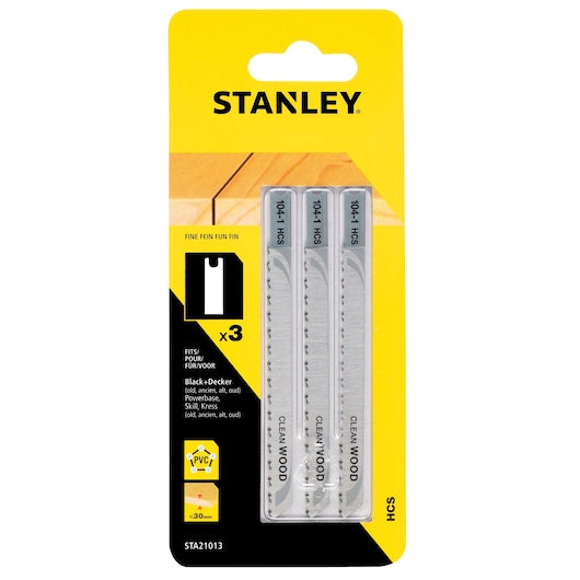 Hojas de sierra caladora Stanley (STA21013-XJ) para corte de madera fina y limpia con vástago en U de 100 mm (paquete de 3)