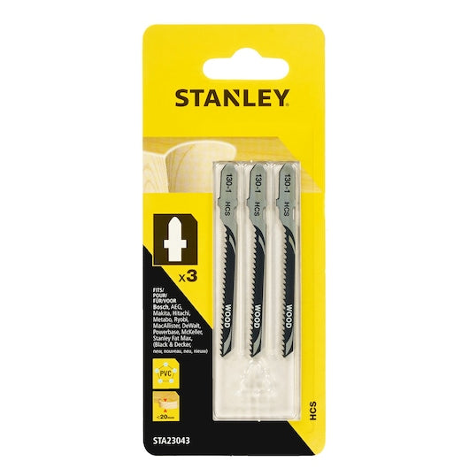 Lâminas de serra tico-tico curvas Stanley (STA23043-XJ) para corte de madeira, 76 mm, encaixe em T x 3