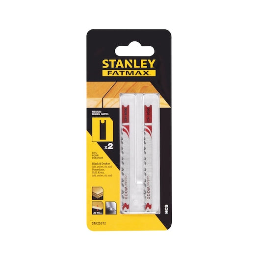 Hojas de sierra de calar Stanley (STA25512-XJ) FATMAX® de 91,5 mm para corte rápido de madera con vástago en U (paquete de 2)