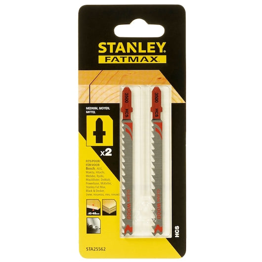 Stanley (STA25562-XJ) FATMAX® 100mm Fast Clean Wood Cutting T-Shank Jigsaw Blades (2 Pk)