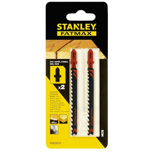 Lâminas de serra tico-tico Stanley (STA25572-XJ) FATMAX® de 100 mm com encaixe em T para corte grosso de madeira (pacote com 2)