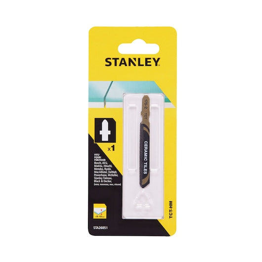 Lâmina de serra tico-tico Stanley (STA26051-XJ) de 83 mm com encaixe em T para corte de azulejos cerâmicos.