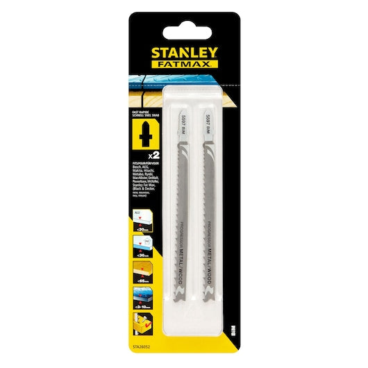 Lâminas de serra tico-tico Stanley (STA26052-XJ) FATMAX® de 132 mm para corte bruto de madeira e metal com encaixe em T (pacote com 2)