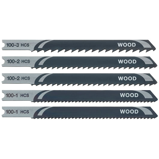Conjunto de 5 lâminas de serra tico-tico Stanley (STA27035-XJ) para corte misto de madeira, encaixe em U.