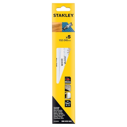 Conjunto de 5 lâminas de serra Stanley (STA28205-XJ) para corte misto de madeira e metal
