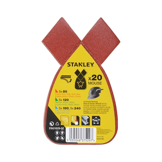 Lixas Stanley (STA31029-QZ) de grãos mistos para lixadeira de detalhes MOUSE® (20 unidades)