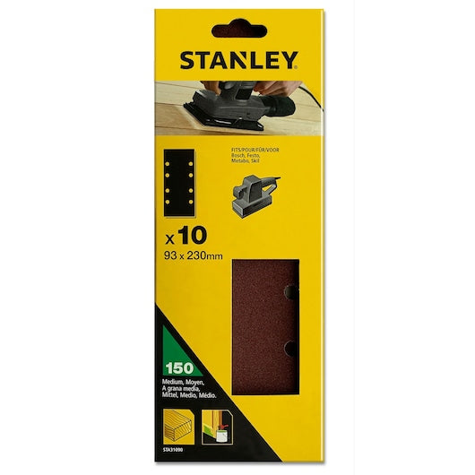 Stanley (STA31090-XJ) Punched 150g Third Sheet Sandpaper, Bosch Fitment 93x230mm (10 Pk)