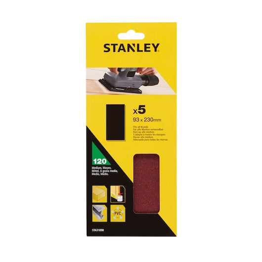 Stanley (STA31098-XJ) 120g Unpunched Third Sheet Sandpaper, 93 x 230mm (5 pc.)