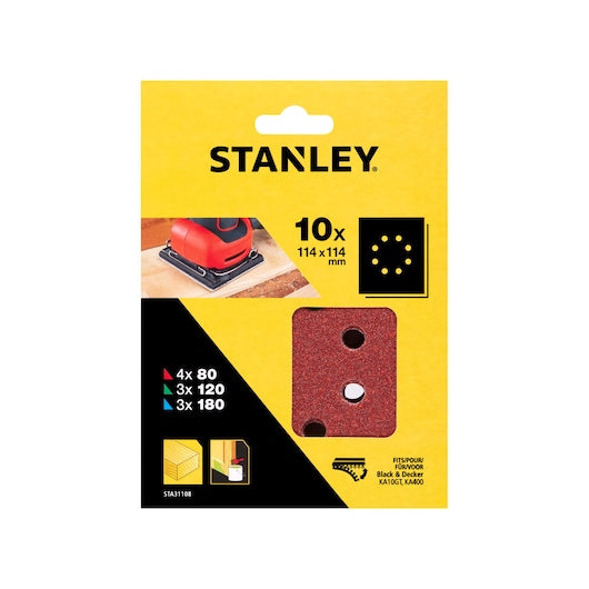 Lixa Stanley (STA31108-XJ) 114 x 114 mm, grãos mistos, 1/4 de folha, encaixe B+D (pacote com 10)