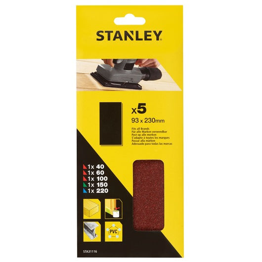 Lixa Stanley (STA31116-XJ) 93 x 230 mm sem furos, 40, 60, 100, 150, 220 g, 1/3 de folha (pacote com 5)