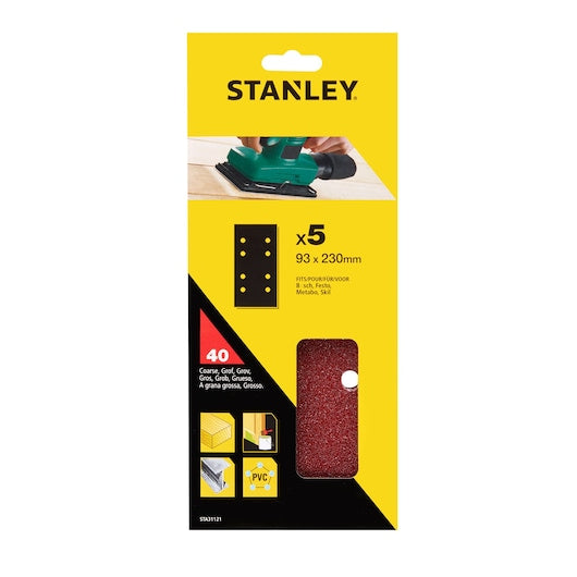 Lixa Stanley (STA31121-XJ) 93 x 230 mm, 40 g, perfurada, 1/3 de folha, compatível com Bosch (pacote com 5)