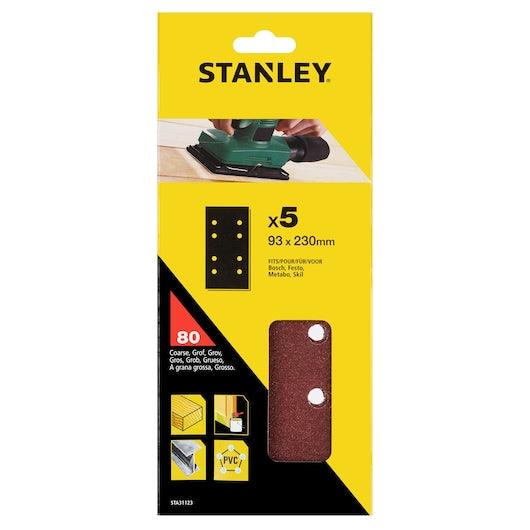 Lixa Stanley (STA31123-XJ) 80g Perfurada 1/3 Folha, Encaixe Bosch 93 x 230mm (Pacote com 5)