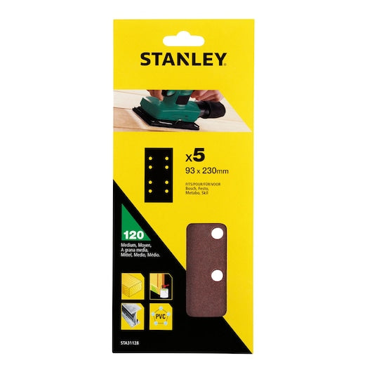 Lixa perfurada Stanley (STA31128-XJ) 120g 1/3 folha, compatível com Bosch, 93 x 230mm (pacote com 5)