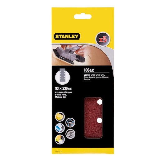 Lixa Stanley (STA31131-XJ) 93 x 230 mm, 100 g, perfurada, 1/3 de folha, compatível com Bosch (pacote com 5)