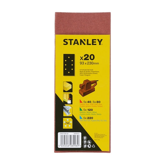 Lixa Stanley (STA31338-QZ) com furos em três folhas, grãos mistos, encaixe B+D, 93x230mm x20