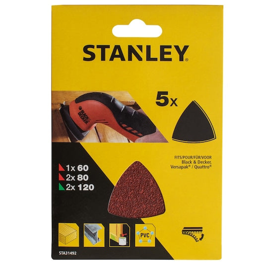 Stanley (STA31492-XJ) 60 80,120g Detail Sander Sheets, Versapak Fitment (5 Pk)