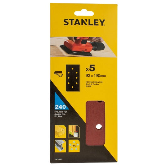 Lixa Stanley (STA31527-XJ) 93 x 190 mm, 240 g, perfurada, 1/3 de folha, encaixe rápido, para encaixe B+D (pacote com 5)