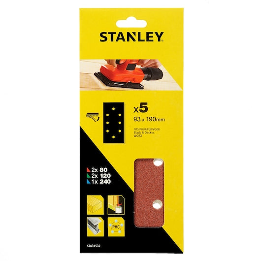 Lixa Stanley (STA31532-XJ) 93 x 190 mm 80, 120, 240 g 1/3 Folha Encaixe Rápido, Encaixe B+D (Pacote com 5)
