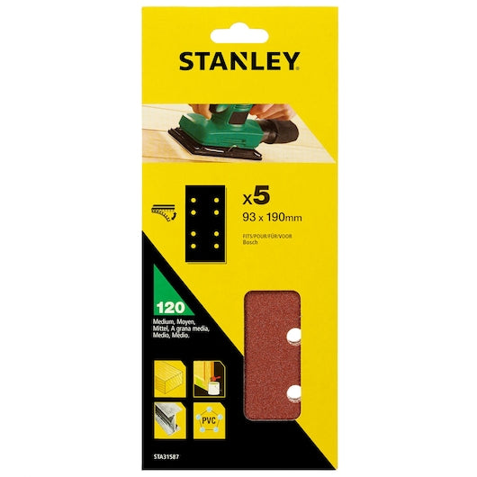 Lixa Stanley (STA31587-XJ) 93 x 190 mm, 120 g, 1/3 de folha, encaixe rápido, compatível com Bosch (pacote com 5)