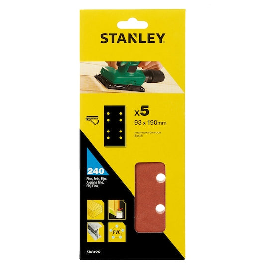 Lixa Stanley (STA31592-XJ) 93 x 190 mm, 240 g, 1/3 de folha, encaixe rápido, compatível com Bosch (pacote com 5)