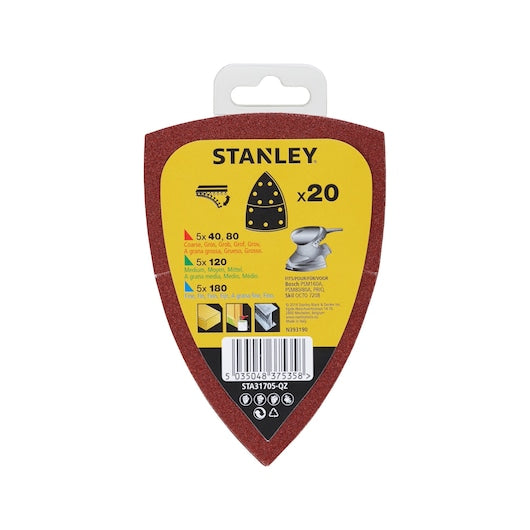 Lixas de detalhe Stanley (STA31705-QZ) com grãos mistos para lixadeira Bosch PSM160A (pacote com 20 unidades)