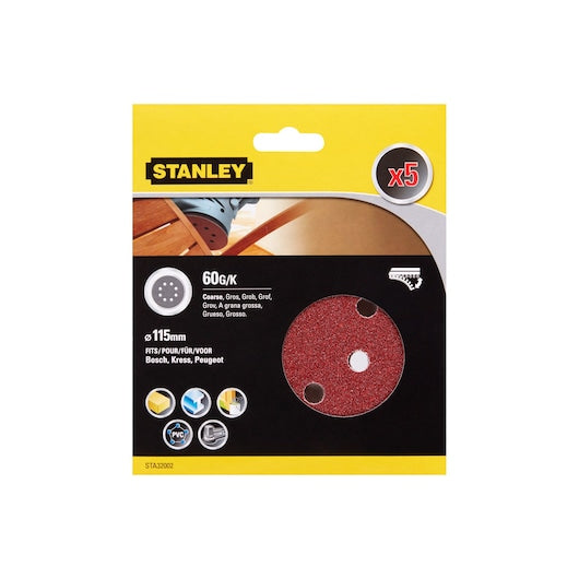 Discos para lixadeira orbital aleatória Stanley (STA32002-XJ) de 115 mm e 60 g (pacote com 5)