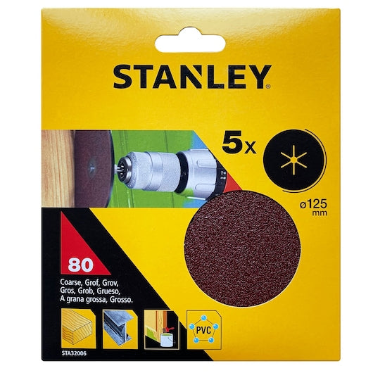 Discos de lixa Stanley (STA32006-XJ) de 125 mm e 80 g para furadeira e esmerilhadeira angular (pacote com 5)