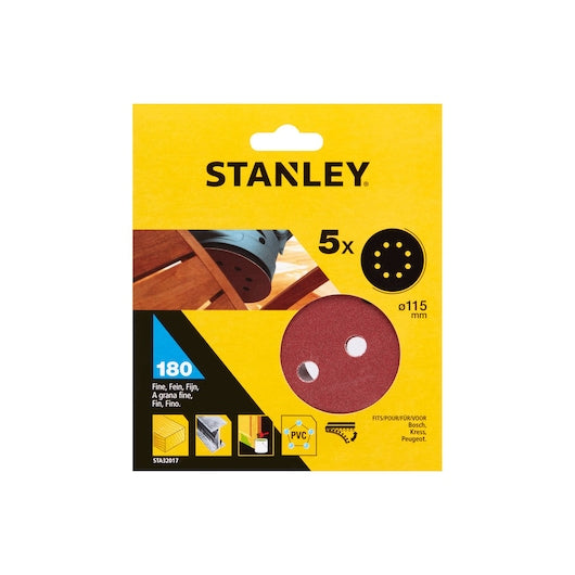 Stanley (STA32017-XJ) 115mm 180g Random Orbit Sander Discs (5 Pk)