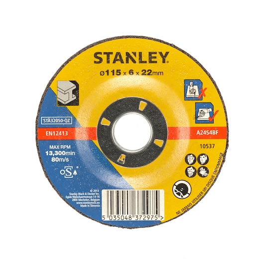 Stanley (STA32050-QZ) 115 x2 2.23 x 6mm Depressed Centre Metal Grinding Bonded Disc