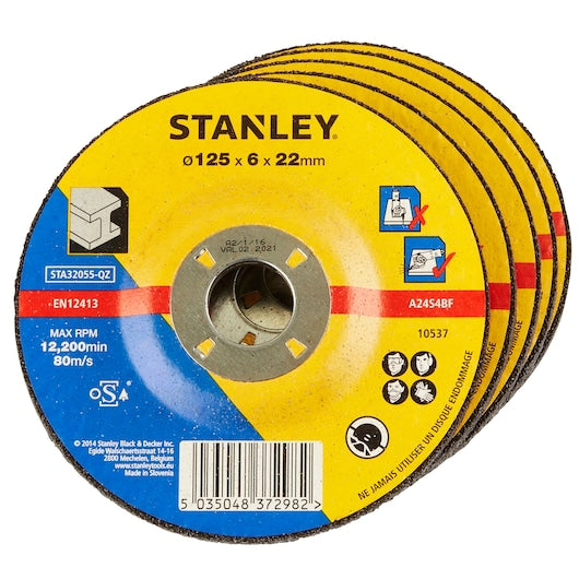 Disco de amolado para metal con centro hundido Stanley (STA32055-QZ) de 125 x 22,23 x 6 mm