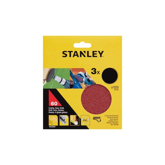 Discos de lijado de ajuste rápido para taladro y amoladora angular Stanley (STA32067-XJ) de 125 mm y 60 g (paquete de 3)