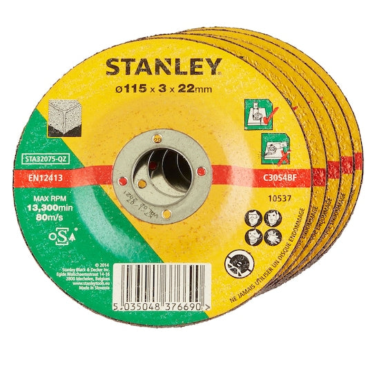 Disco de corte de hormigón y piedra Stanley (STA32075-QZ) de 115 x 22 x 3,2 mm con centro hundido