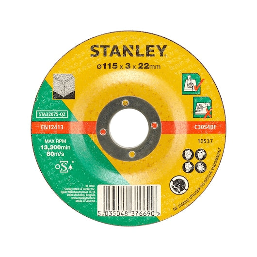 Disco de corte de hormigón y piedra Stanley (STA32075-QZ) de 115 x 22 x 3,2 mm con centro hundido