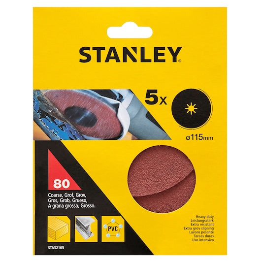 Discos de fibra para amoladora angular Stanley (STA32165-XJ) de 115 mm y 80 g (paquete de 5)