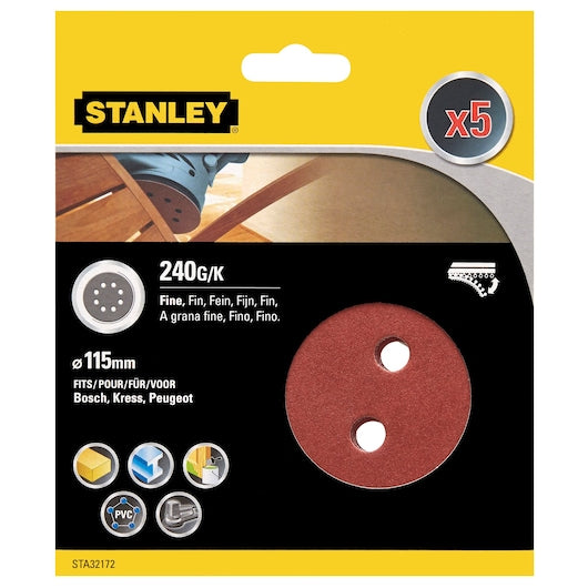 Stanley (STA32172-XJ) 115mm 240g Random Orbit Sander Discs (5 Pk)