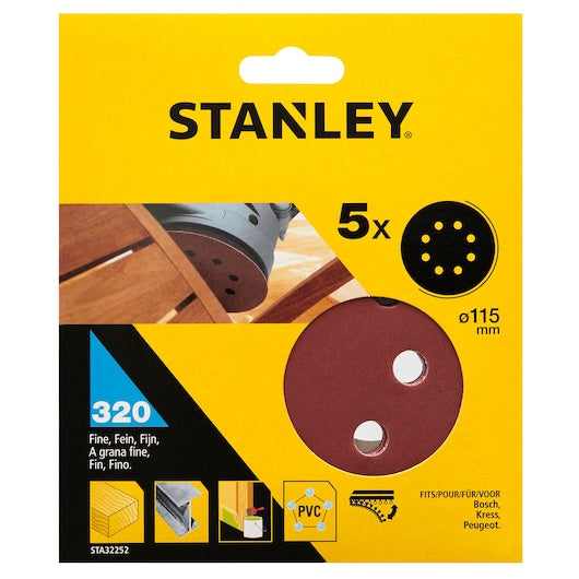 Discos para lixadeira orbital aleatória Stanley (STA32252-XJ) de 115 mm e 320 g (pacote com 5)