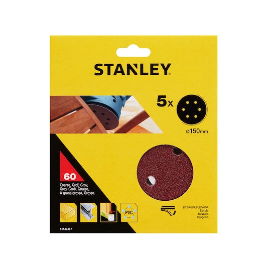 Stanley (STA32337-XJ) 150mm 60g Random Orbit Sander Discs (5 Pk)