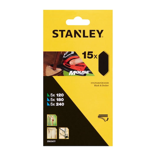 Lixas de detalhe Stanley (STA32477-XJ) com grãos mistos para lixadeira de detalhe MOUSE® (pacote com 15 unidades)