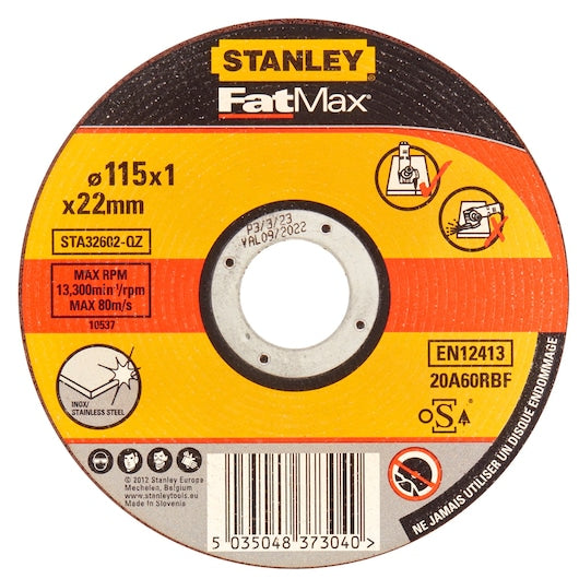 Stanley (STA32602-QZ) FATMAX® Disco de corte de acero inoxidable plano y delgado de 115 x 22,23 x 1 mm