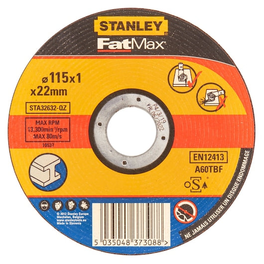 Stanley (STA32632-QZ) FATMAX® 115 x 22.23 x 1mm Extra Thin Flat Steel Cutting Bonded Disc