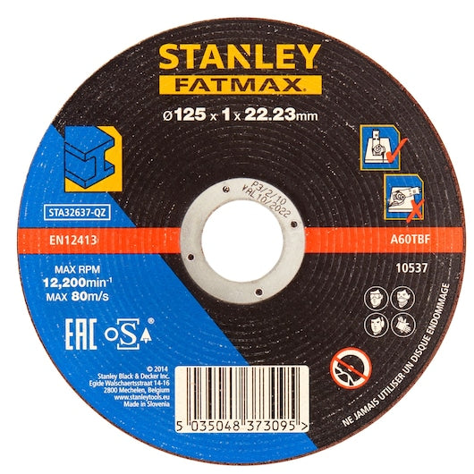 Disco de corte de metal plano y delgado Stanley (STA32637-QZ) FATMAX® de 125 x 22,2 x 1 mm