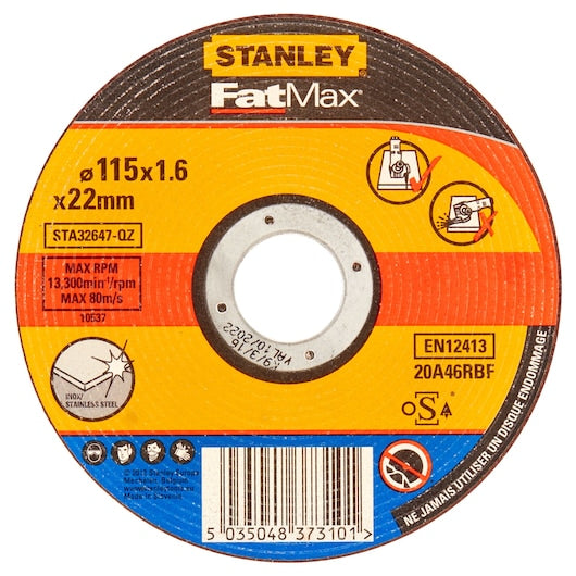 Stanley (STA32647-QZ) FATMAX® Disco de corte de acero plano extrafino de 115 x 22,23 x 1,6 mm