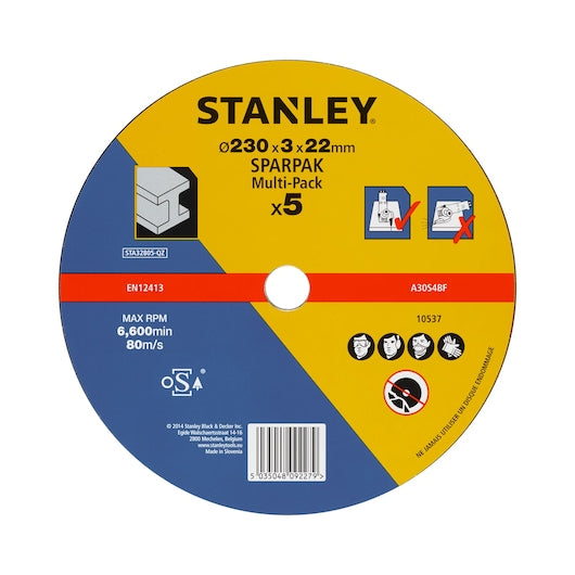 Discos planos de corte de metal Stanley (STA32805-QZ) - Pacote com 5 unidades - 230 x 22,23 x 3,2 mm